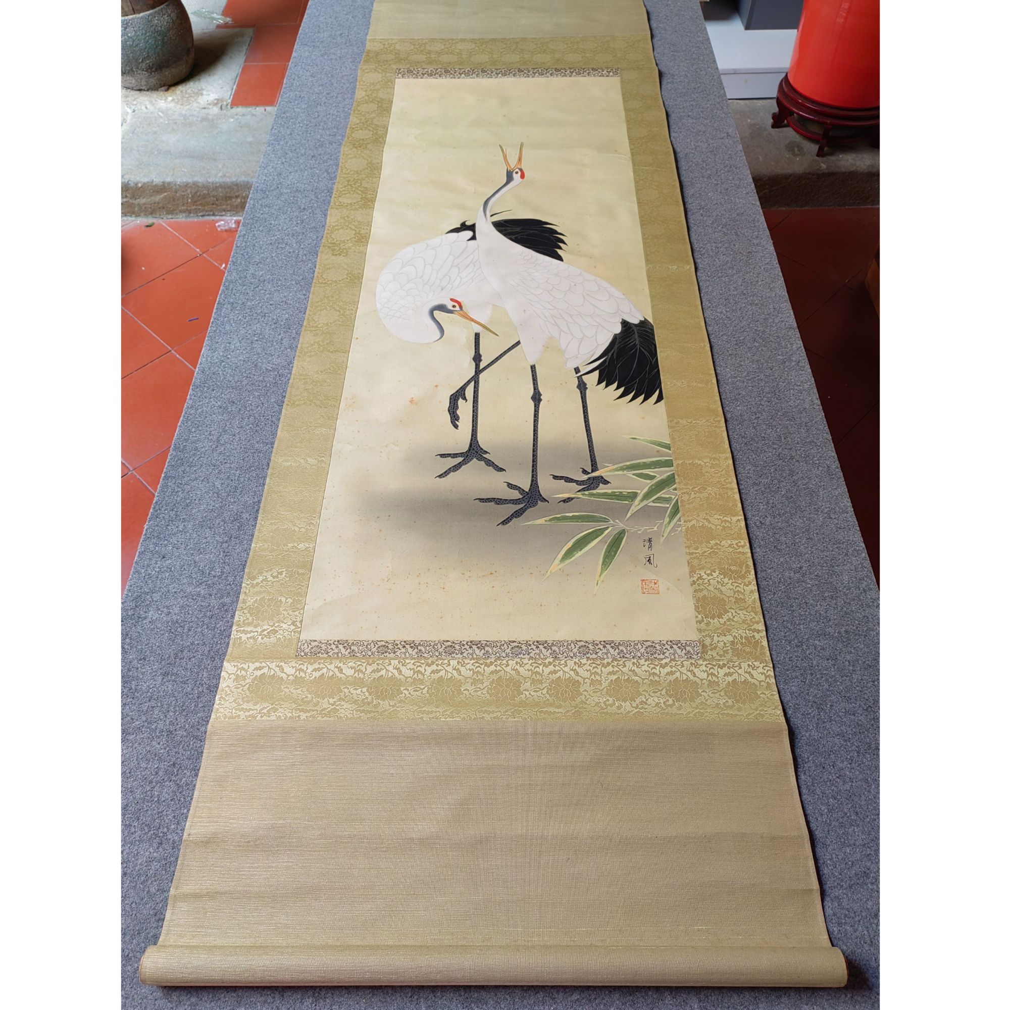 清风绘双鹤工笔国画竹石相依传统仙鹤主题艺术珍藏作品