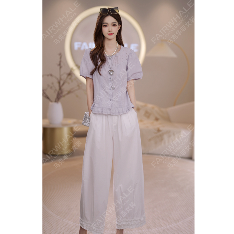 马克华菲女装夏季2025法式减龄显瘦蕾丝拼接气质衬衫设计感上衣 v