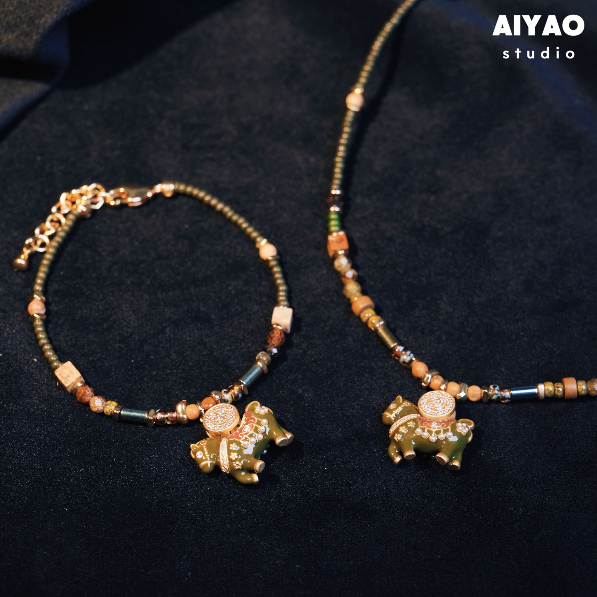 合金手链 【AIYAO】绿色马上转钱花套装A22