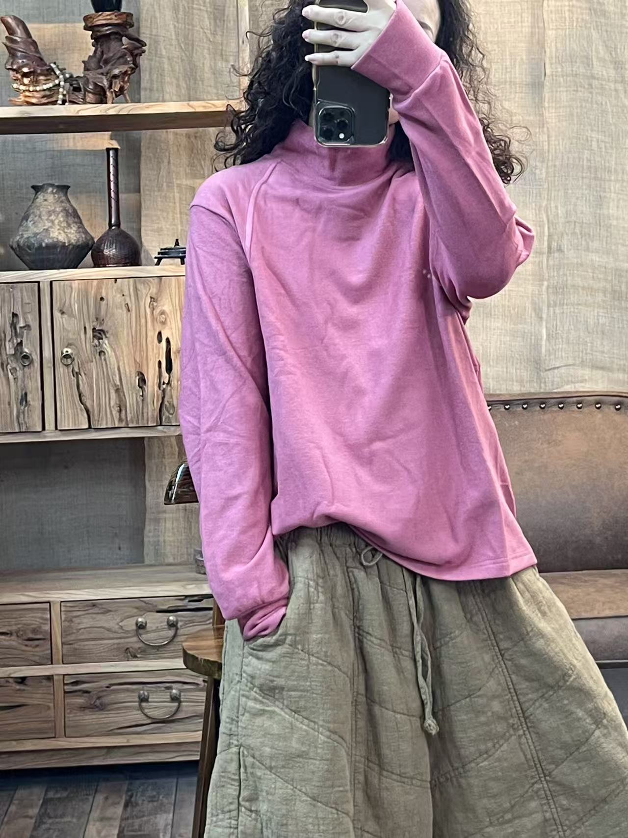 [四月阳光]冬季双面绒做旧半高领随身纯色休闲打底(长62胸围112)