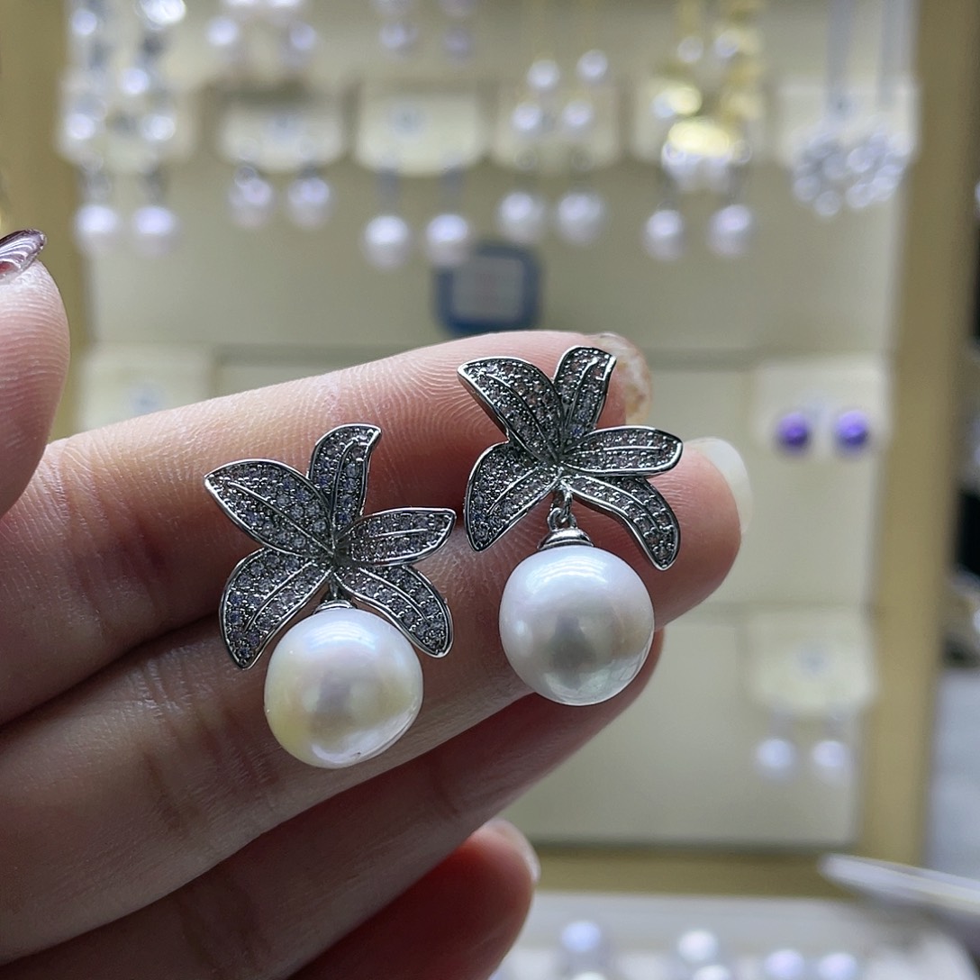 淡水珍珠耳饰银S925镶嵌