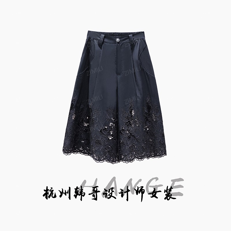 【韩哥女装】2025欧版小众暗夜黑蕾丝刺绣高腰高克重短裤9850-H7