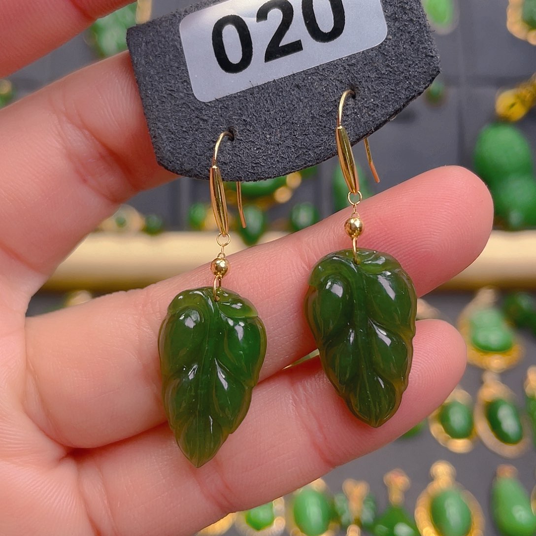 和田玉耳饰18K金镶嵌598