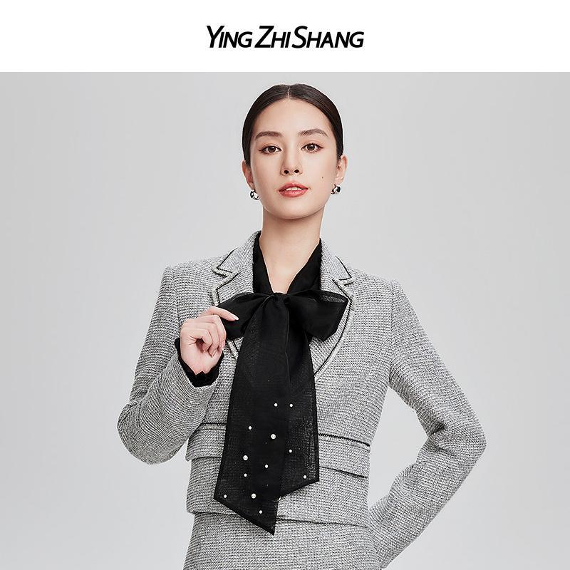 【晨粉专享价】秋新款花灰色长袖小H型略松短款小香风外套ZA02053