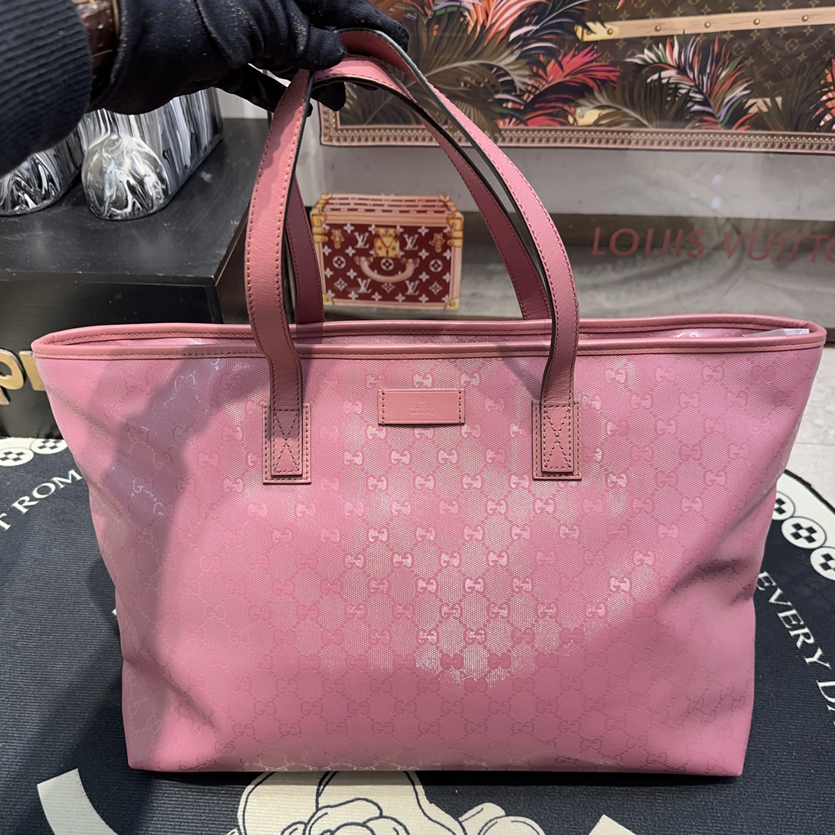 95新 GUCCI/古驰 粉紫色单肩托特包，成色较新