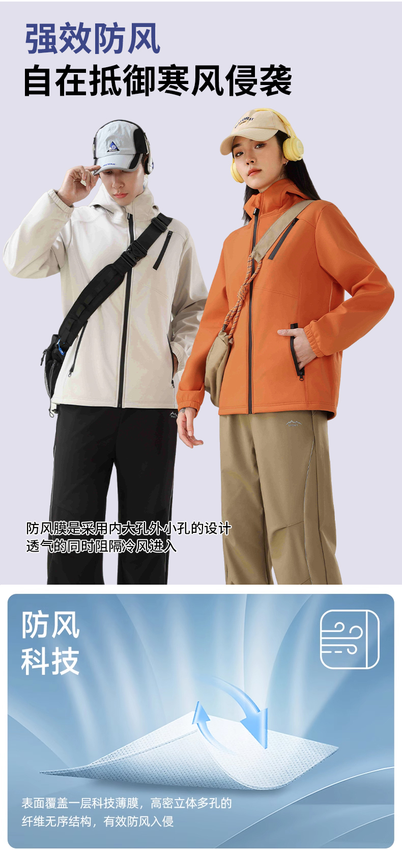 男女同款连帽冬款软壳外套户外穿搭情侣款