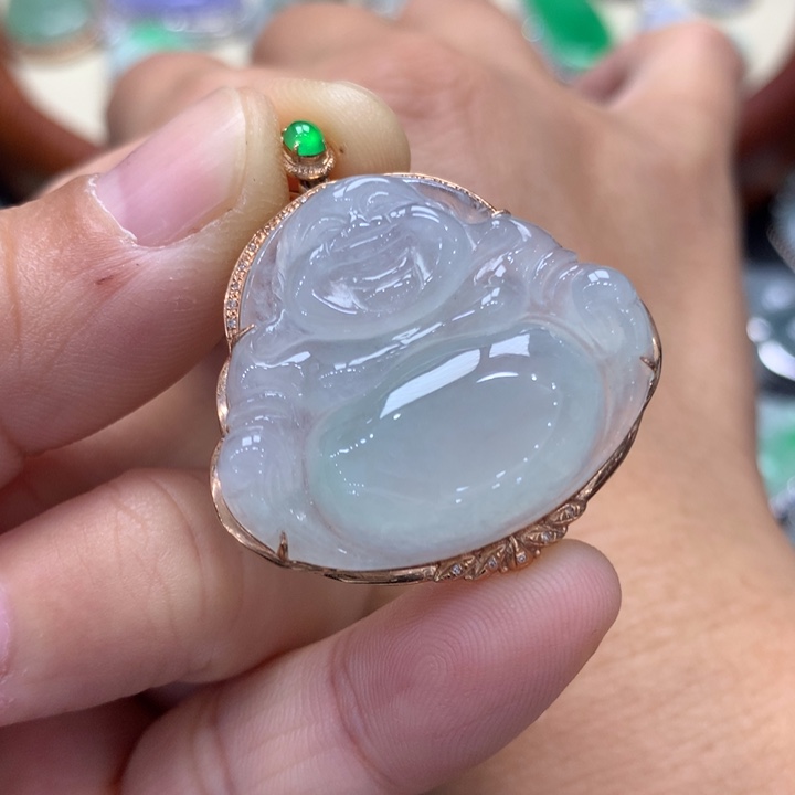 翡翠吊坠(不含链)18K金镶嵌