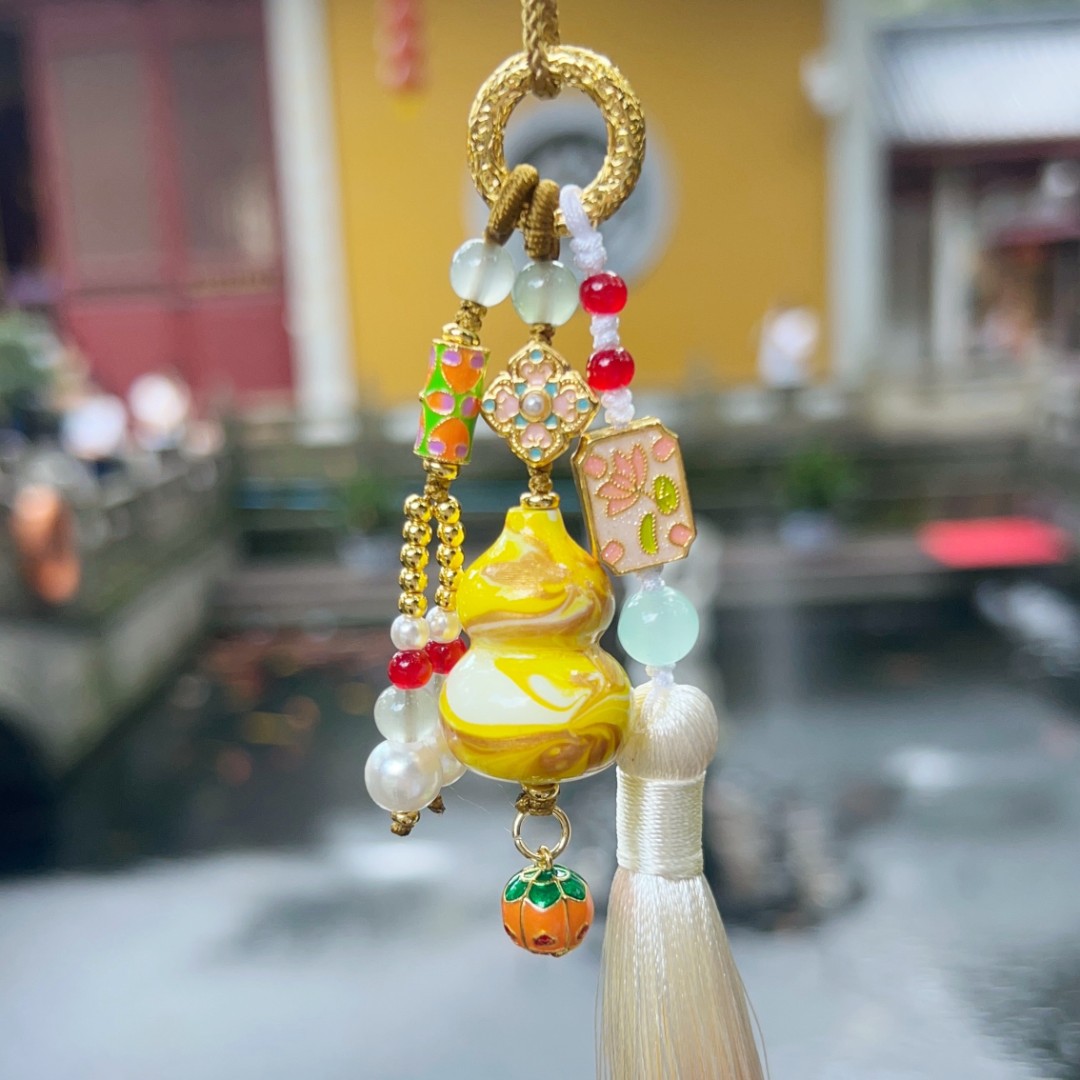<心想&柿橙>杭州新款 柿柿如Y 抱富橙黄葫芦流苏挂件 包挂车挂