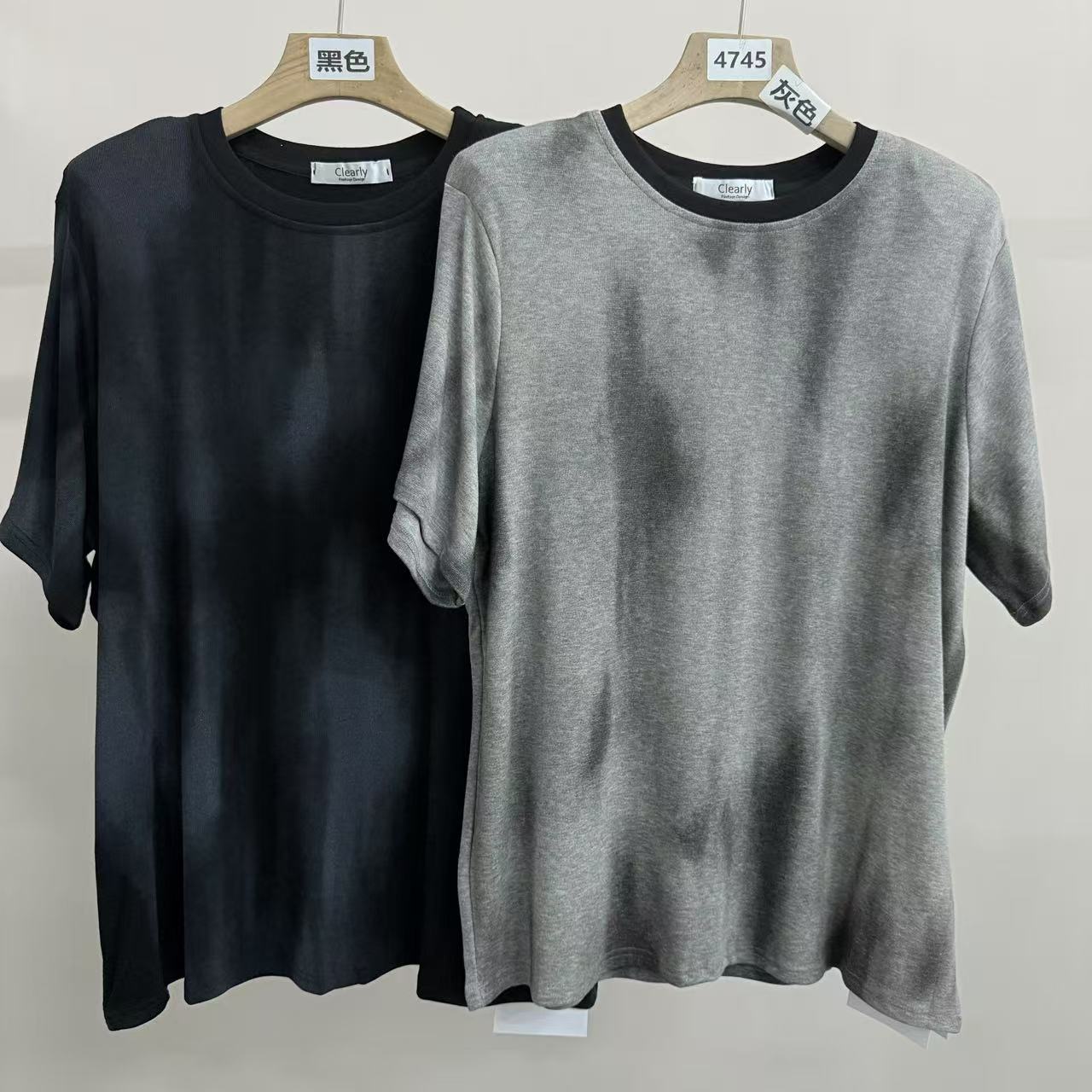 4745号60219#圆领百搭垫肩复古印花设计感休闲宽松短袖T