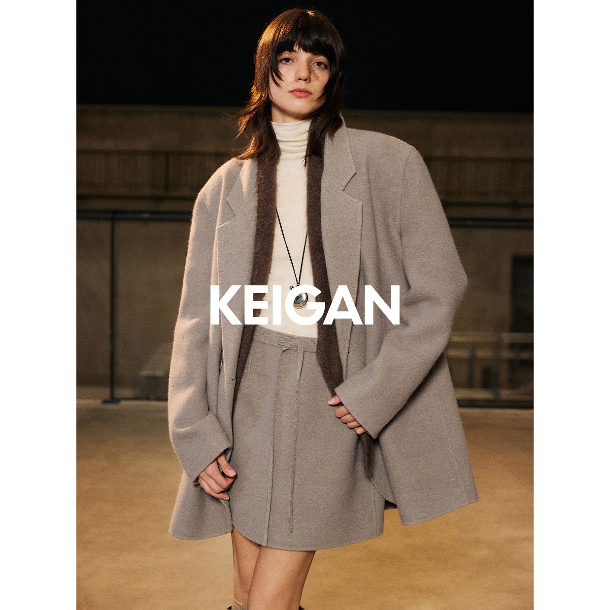 KEIGAN/开间西装复古羊绒宽松毛呢秋冬小个子短款西装复古羊绒