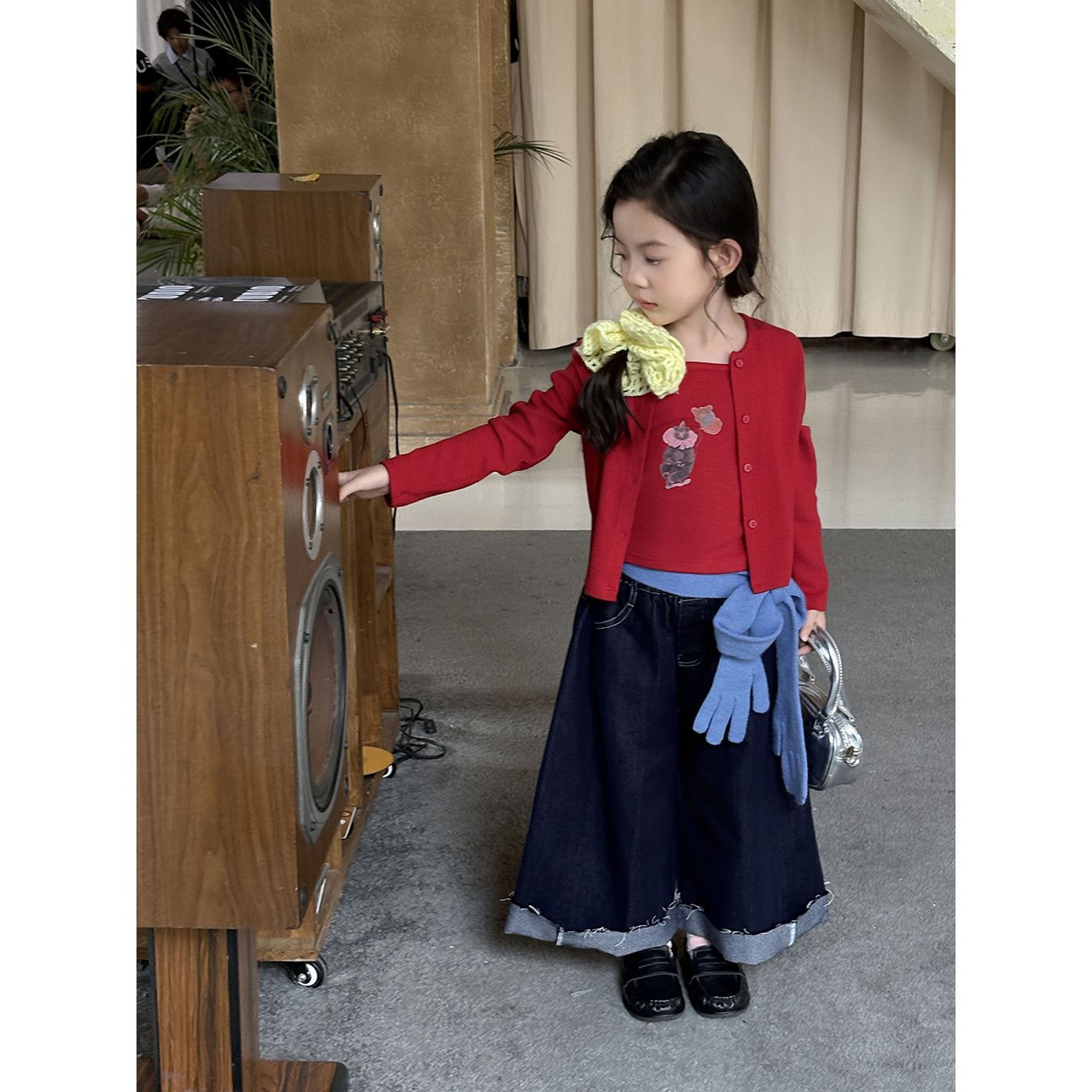 Harper kids 韩版女童卡通印花针织吊带开衫两件套 H25A020786