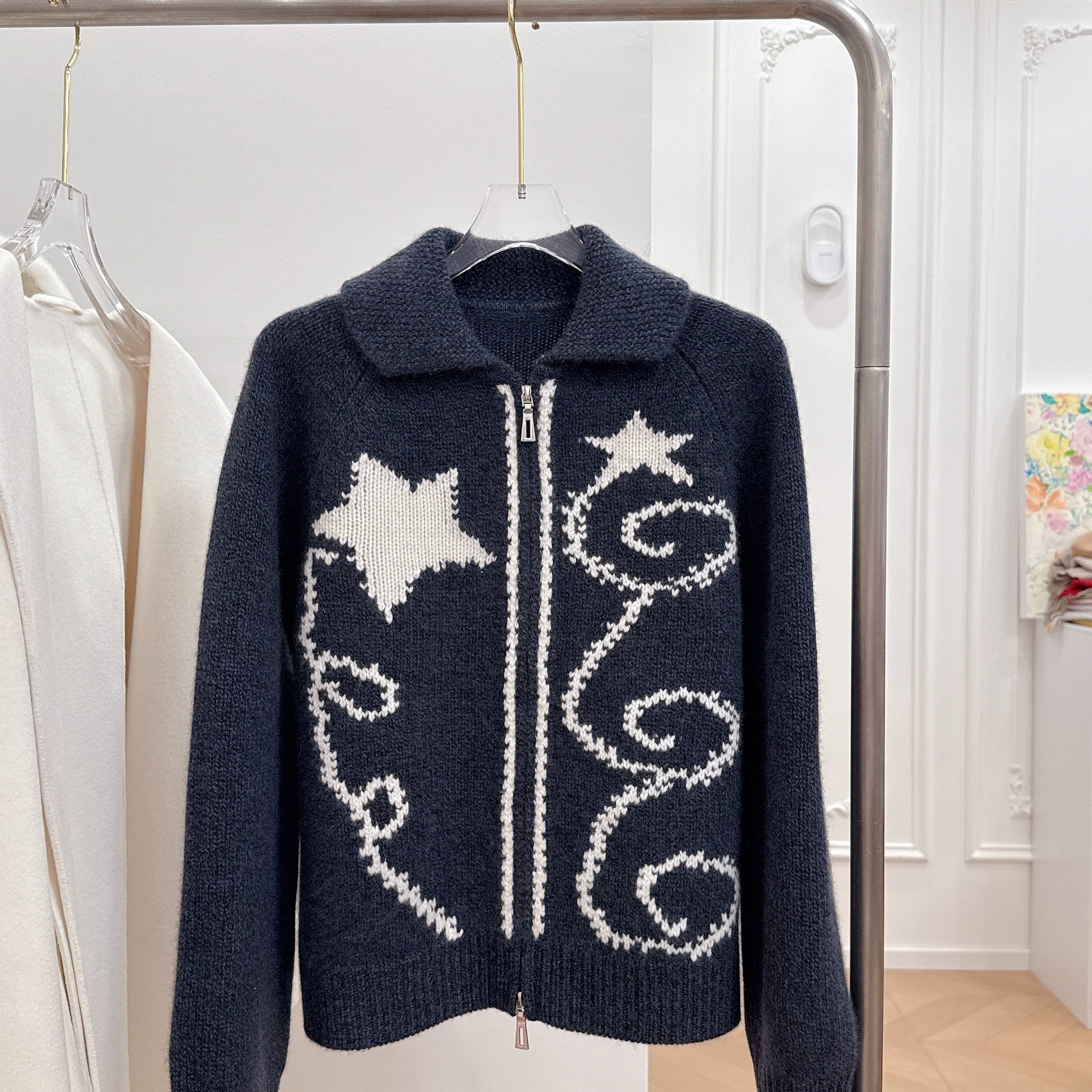 新品秋冬新年红拉链开衫山羊绒厚款山羊绒长袖毛衣星星图案