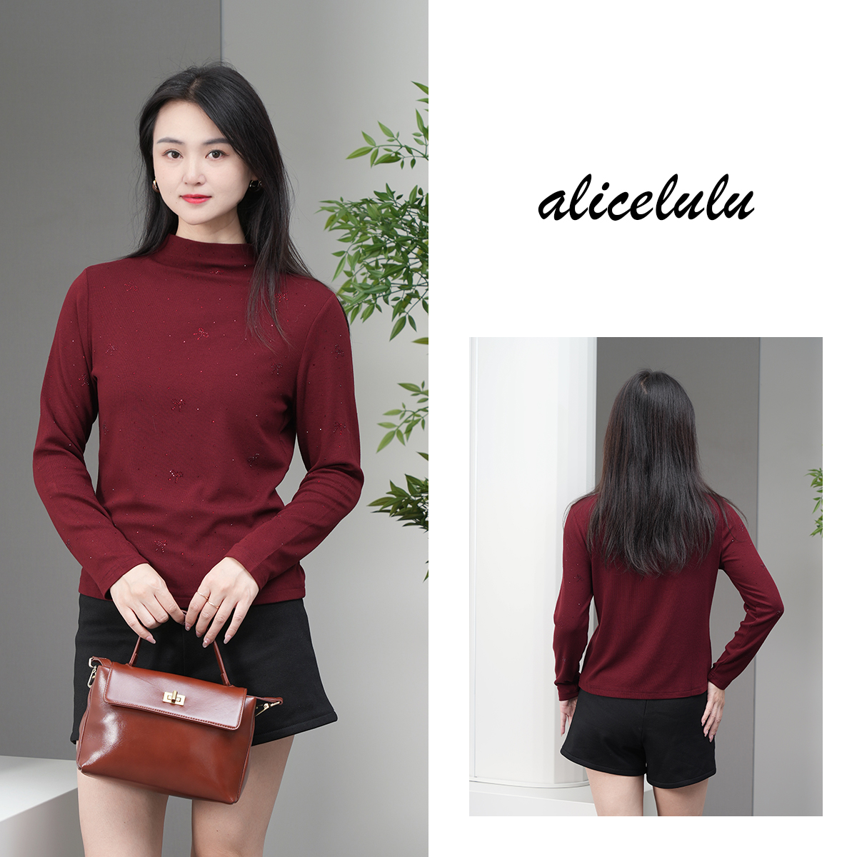 alicelulu 梦蝶.气质蝴蝶结烫钻洋气显瘦打底衫 S1035825U