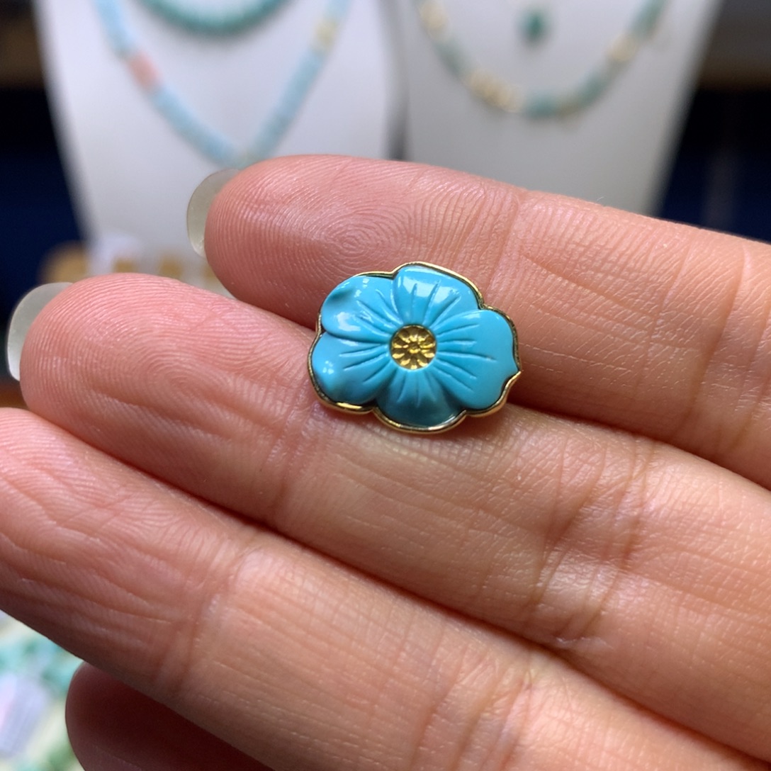 绿松石18K金镶嵌花卡子