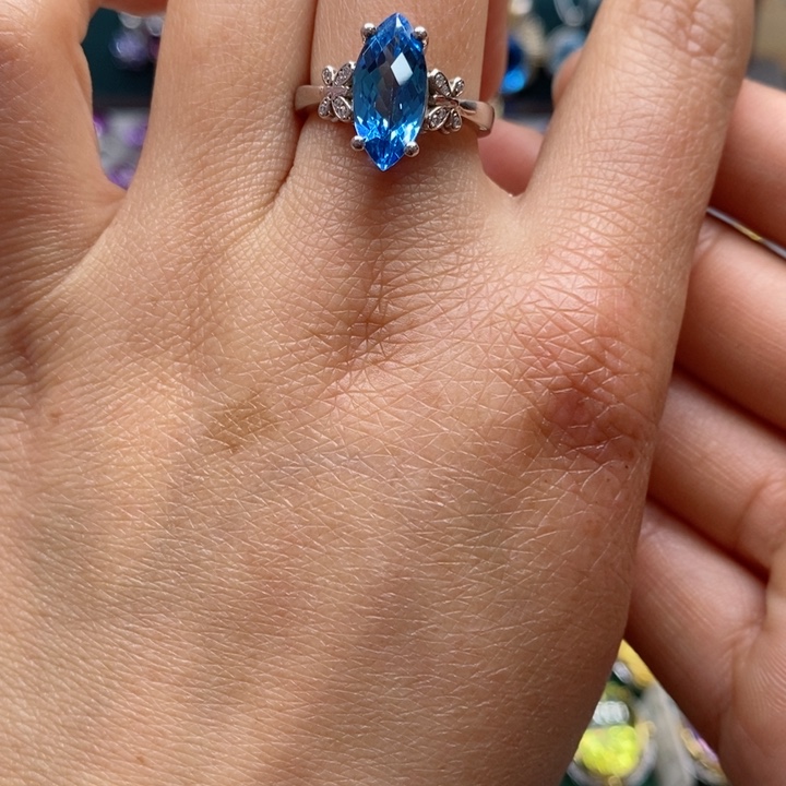 托帕石戒指银S925镶嵌天然托帕石戒指