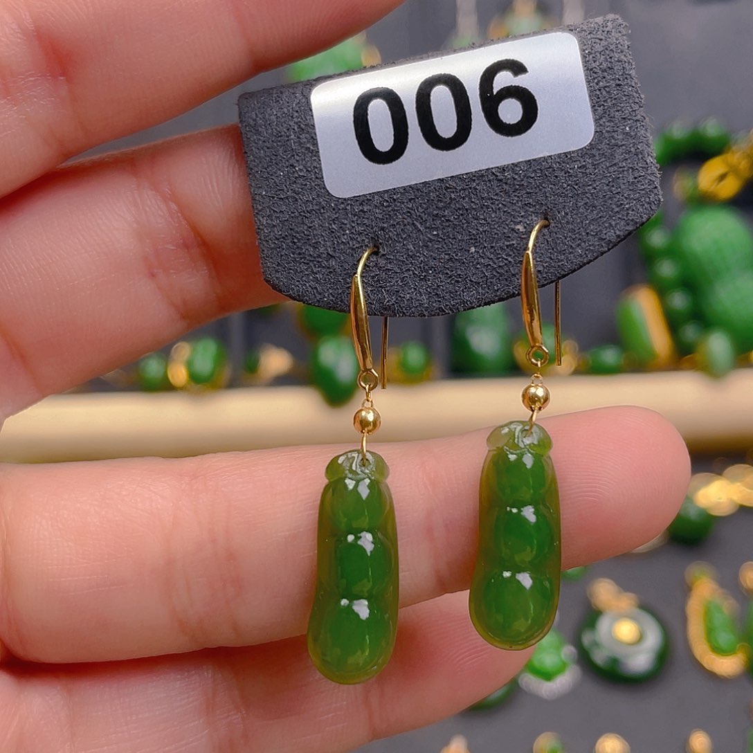 和田玉耳饰18K金镶嵌006