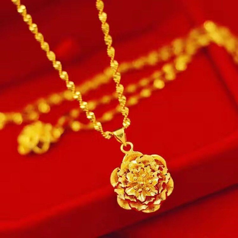 合金项链 香港真金色项链女款转运珠锁骨链金吊坠爱心玫瑰百搭送