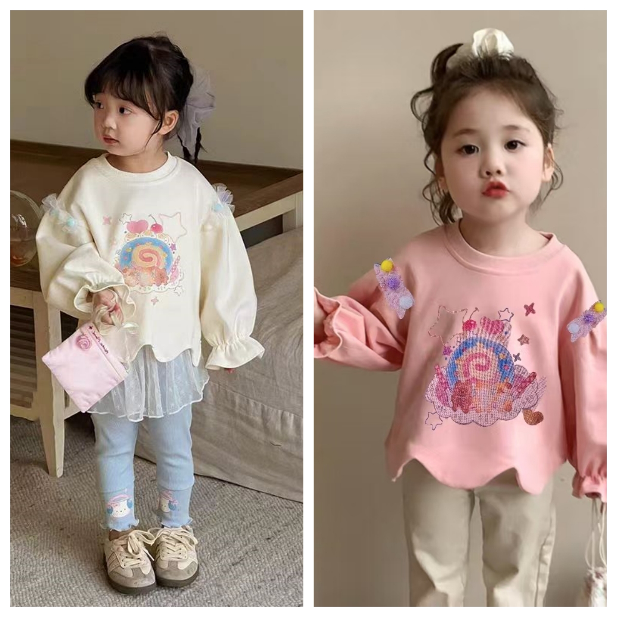 【重工卫衣套装】2025秋款女童重工蕾丝造型卫衣套装洋气百搭屁帘风