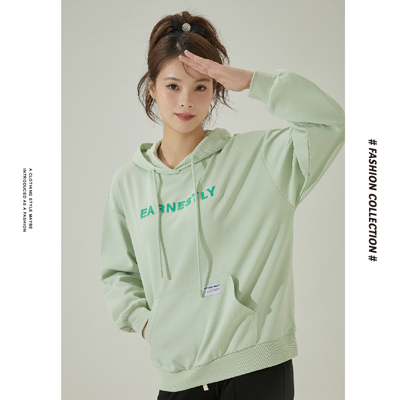 秋上新唐S家女装卫衣女撞色字母连帽卫衣休闲百搭上衣