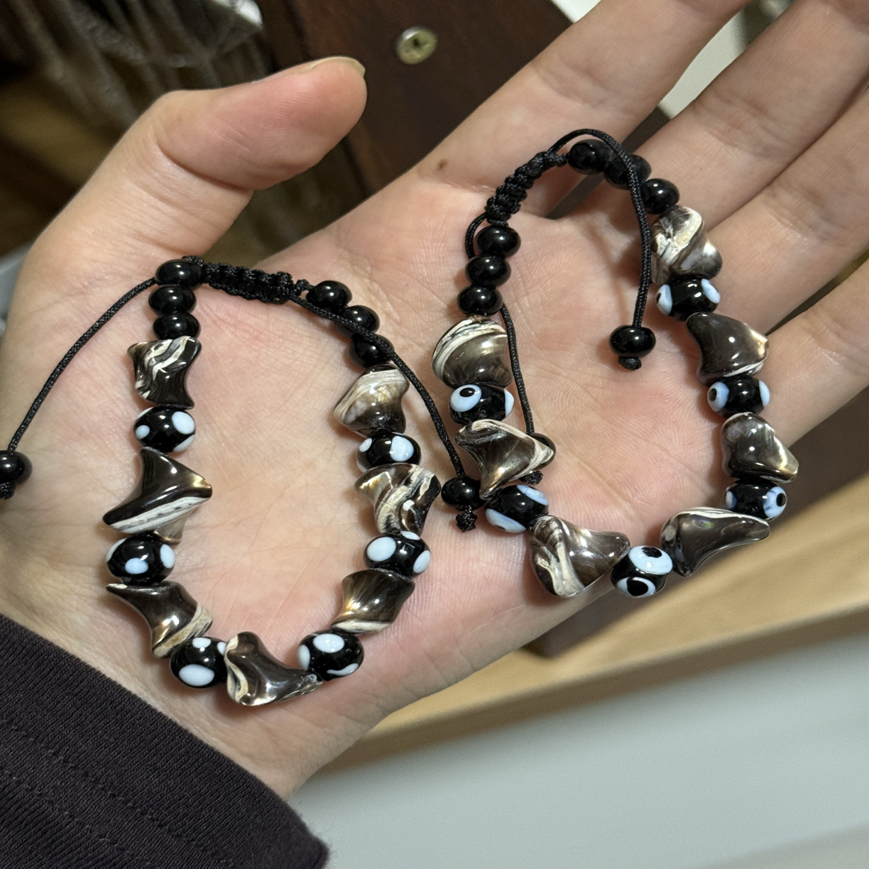 合成金属仿水晶手链 幸运珠子手链绳子编织马蹄螺贝壳每颗都不同