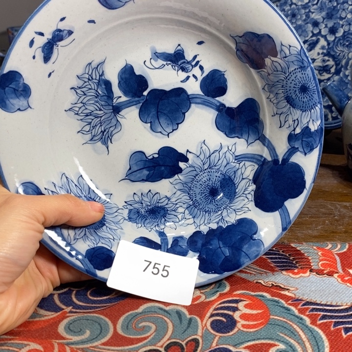 青花瓷景德镇手绘向日葵菜盘