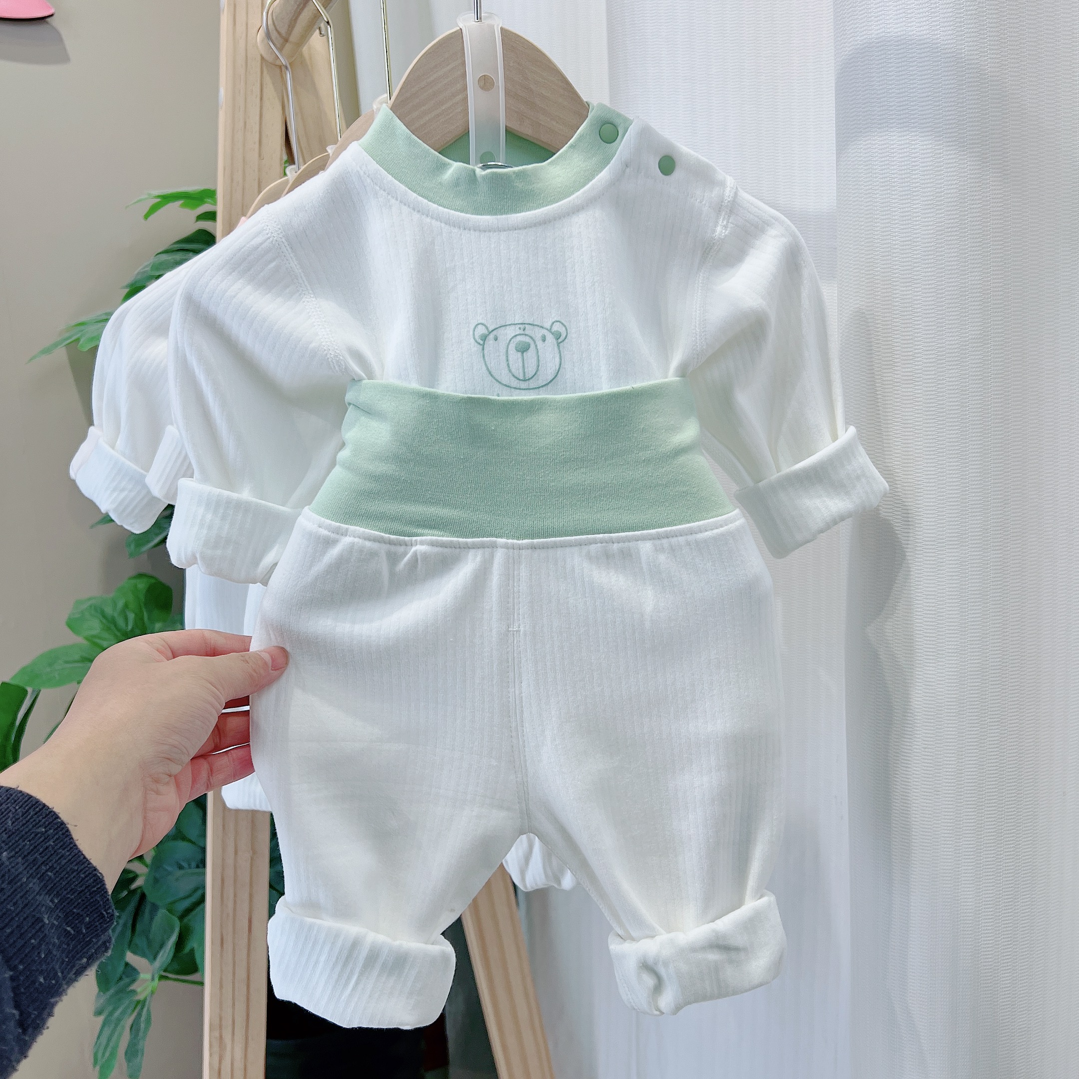 婴儿高腰秋衣套装洋气休闲小童婴幼儿女宝拼接宝宝婴童护肚秋衣套