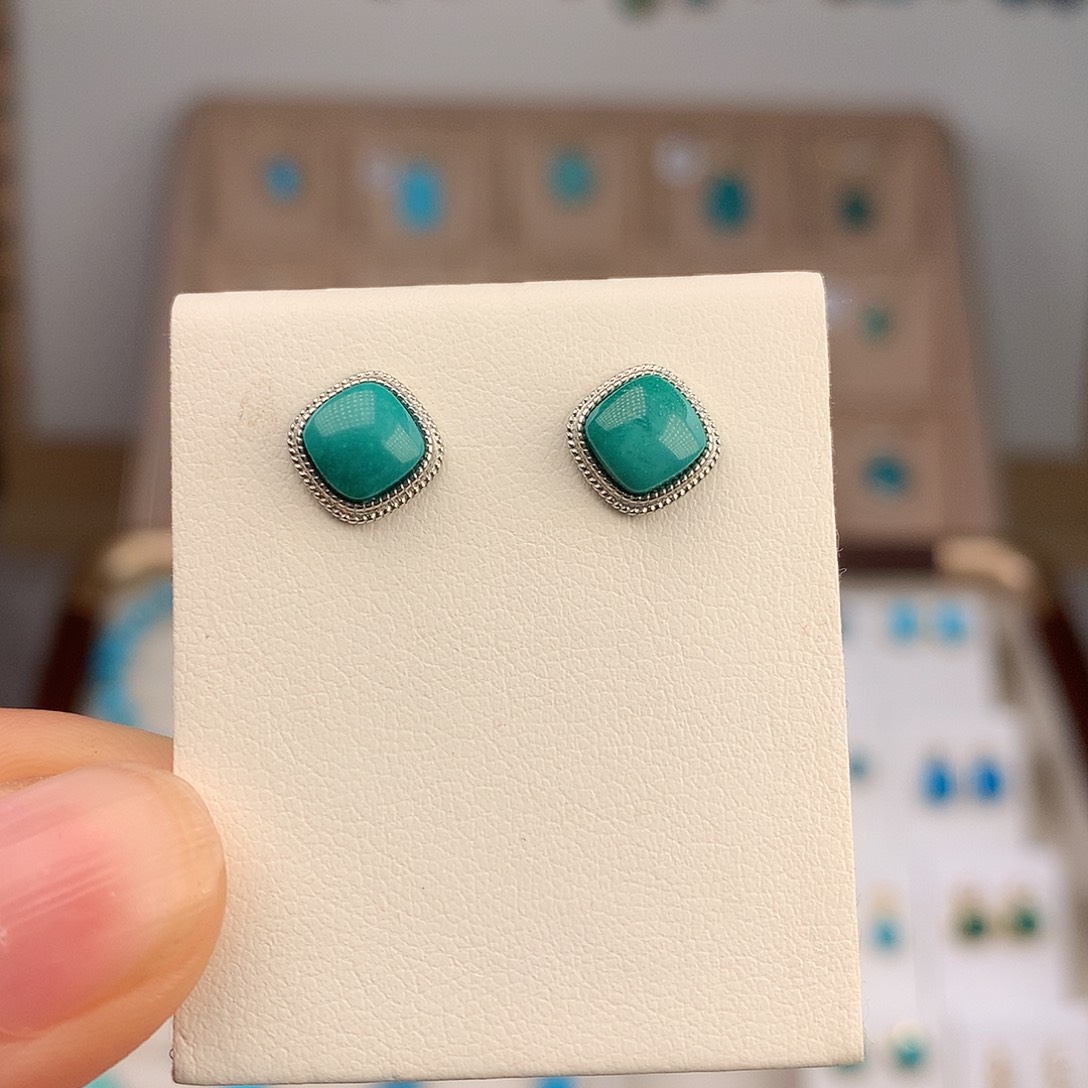 绿松石银S925镶嵌耳饰