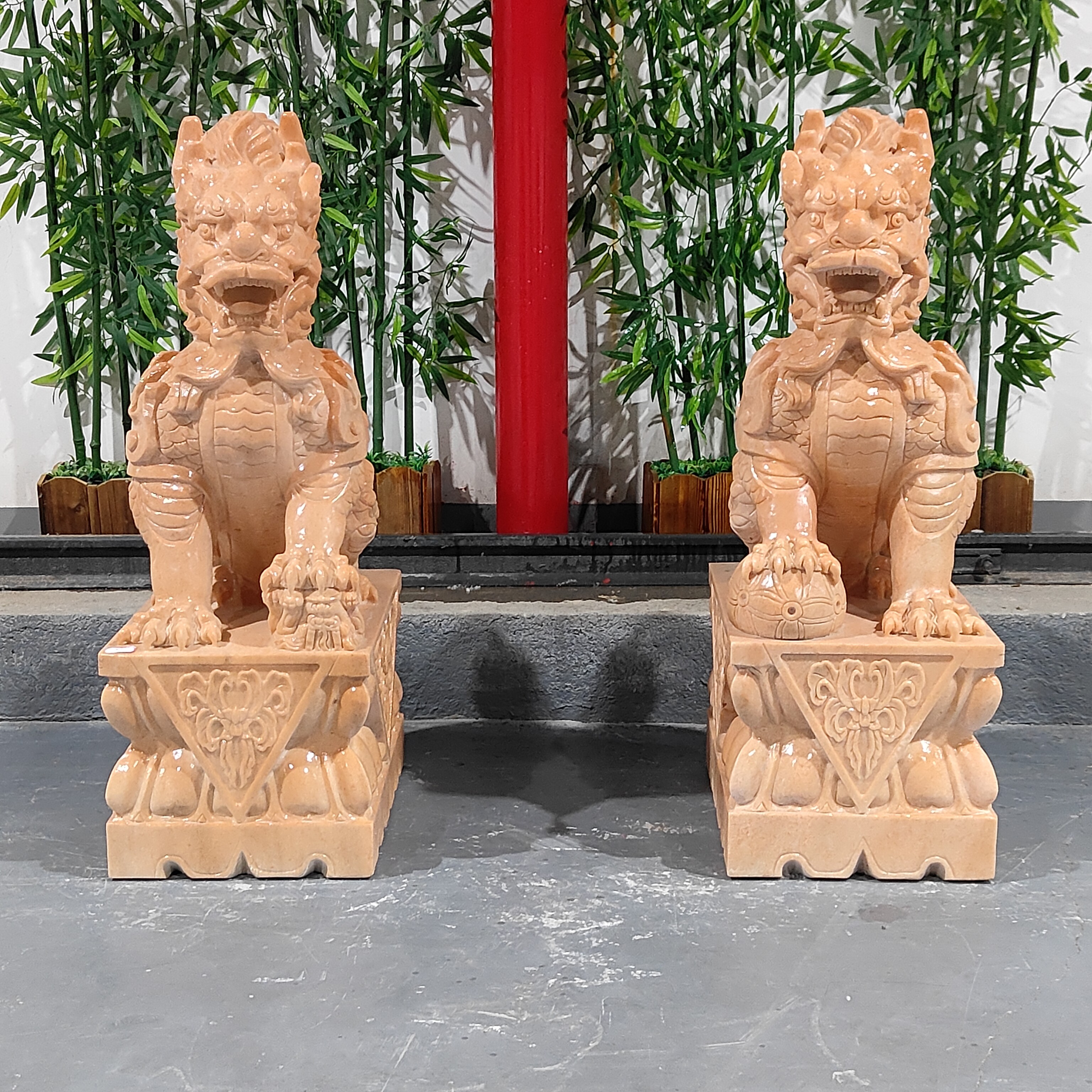 石雕晚霞红龙爪麒麟门墩，庭院装饰门前摆件包邮不含卸车和摆放