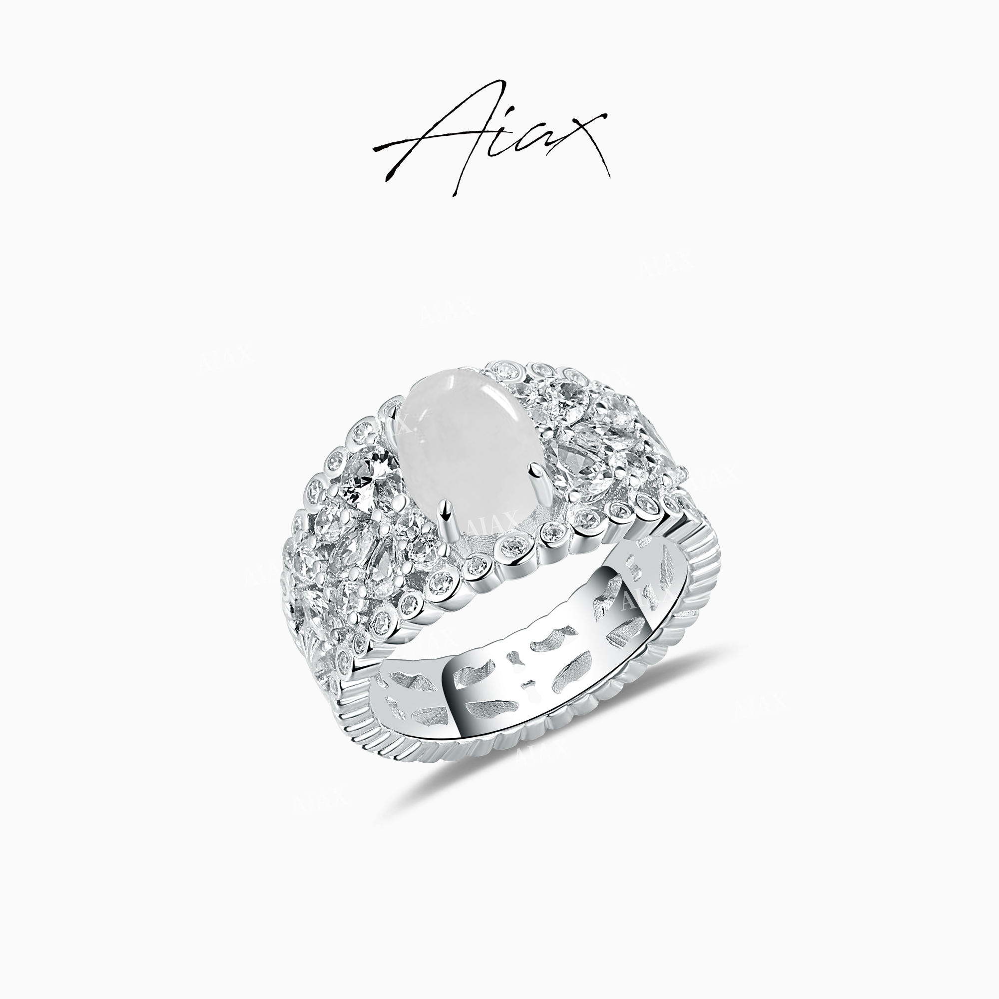 925银合成锆石戒指 AIAX 925银 618 轻奢新中式白珠珠戒指TSS7611