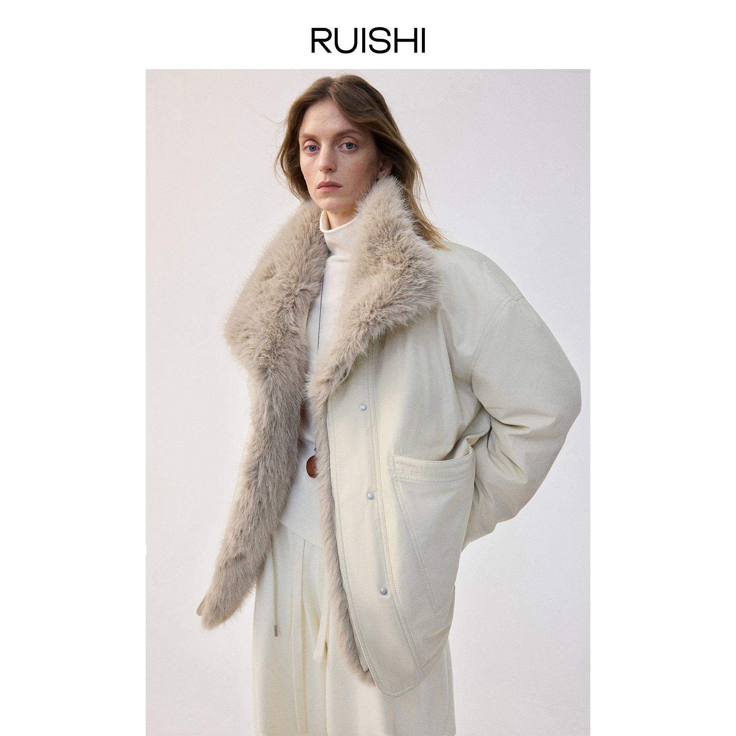 RUISHI芮时“雪狐派克”90白鸭绒冬装氛围感毛领派克羽绒服外套女冬