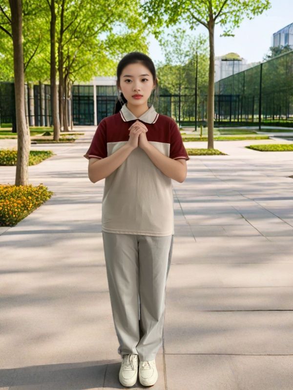 校服短袖灰色夏季翻领高中生套装灰色红边薄款长裤加绒运动裤