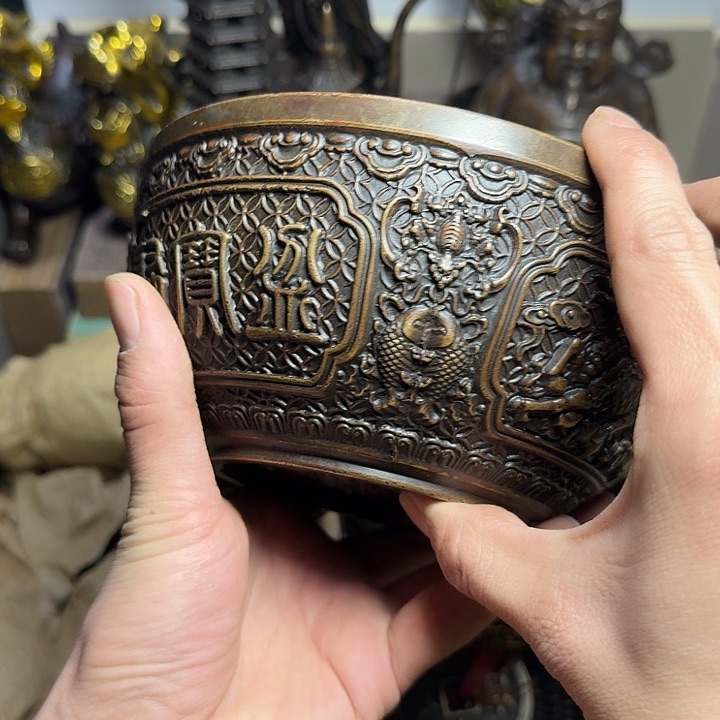 原矿 风魔铜藏收铜摆件 