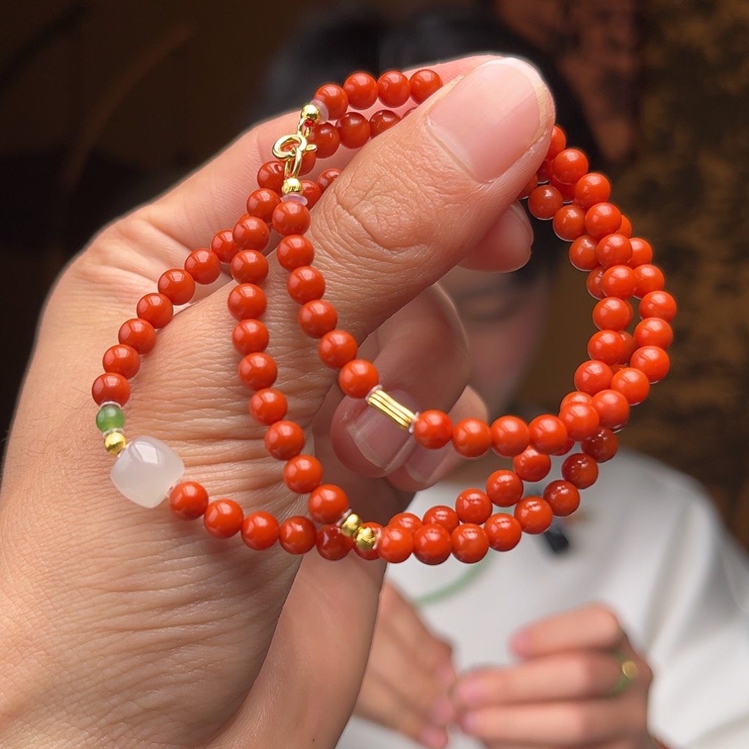 南红玛瑙项链未镶嵌设计款三圈