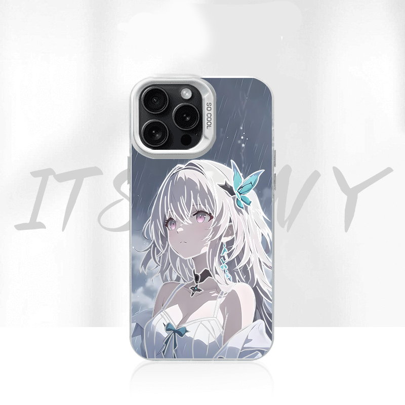 雨季流萤防指纹彩银适用动漫苹果16华为一加12手机防摔壳