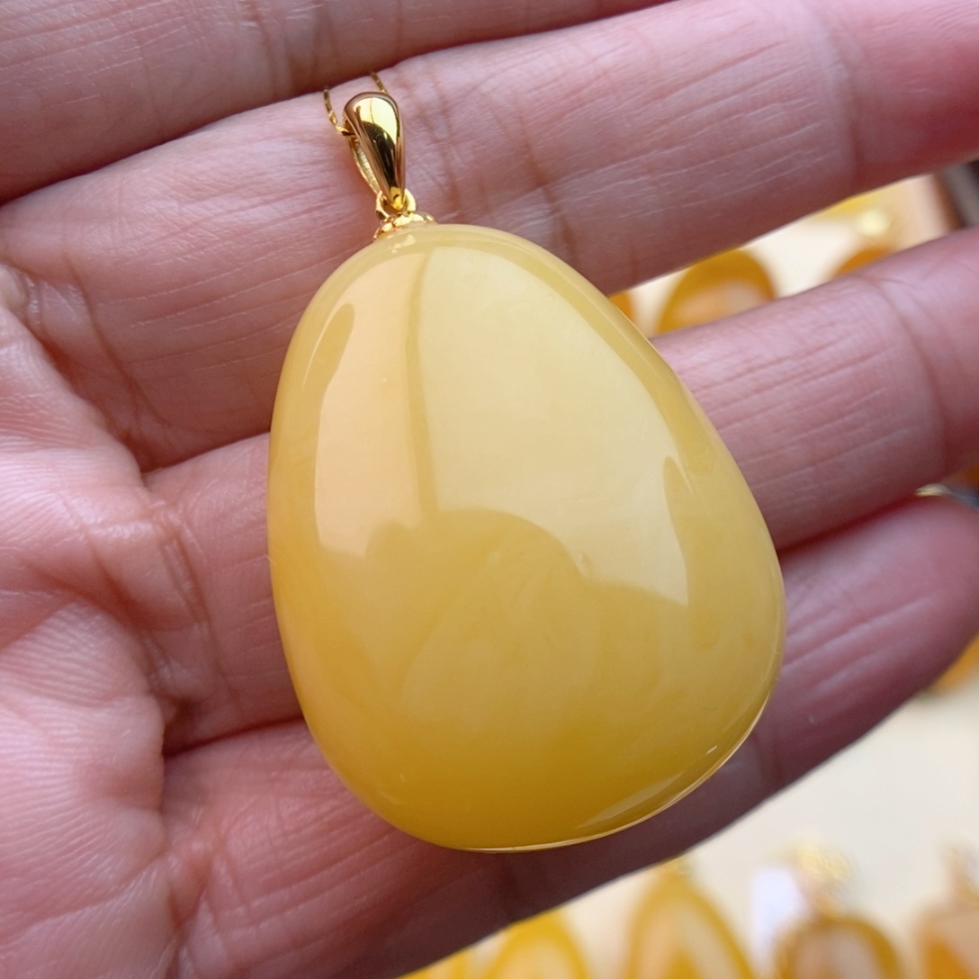 琥珀颈饰银S925镀金镶嵌