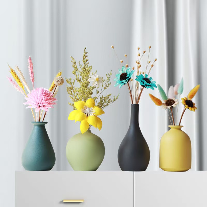 创意干花陶瓷小花瓶客厅桌面插花装饰品摆件实物以直播间为准