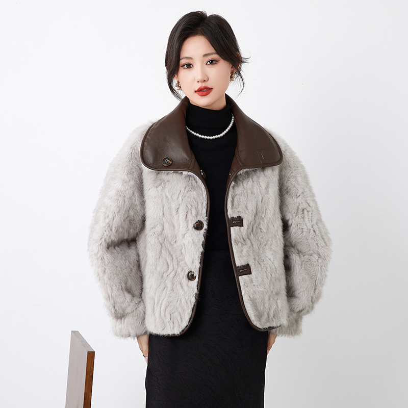 【双面双穿】短款女翻领气质女装小香风秋冬百搭上衣羊羔毛短2501