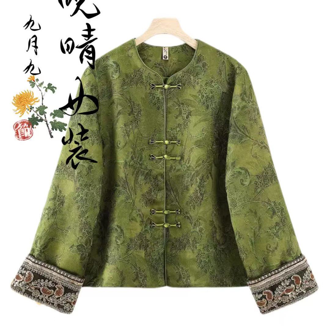 新中式国风圆领加棉保暖妈妈装外套秋冬款气质女装网红复古重磅