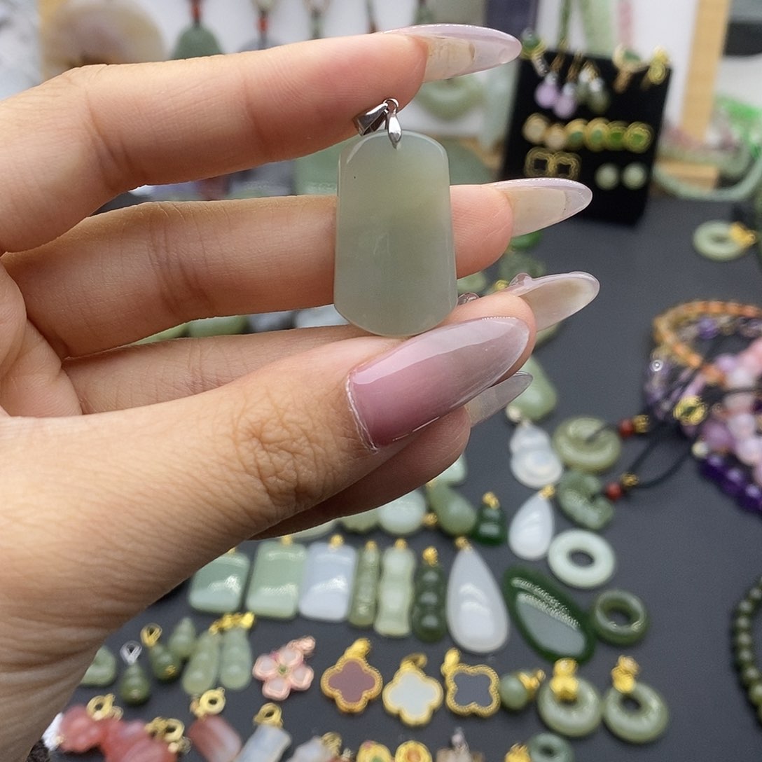 和田玉吊坠(不含链)银S925镶嵌