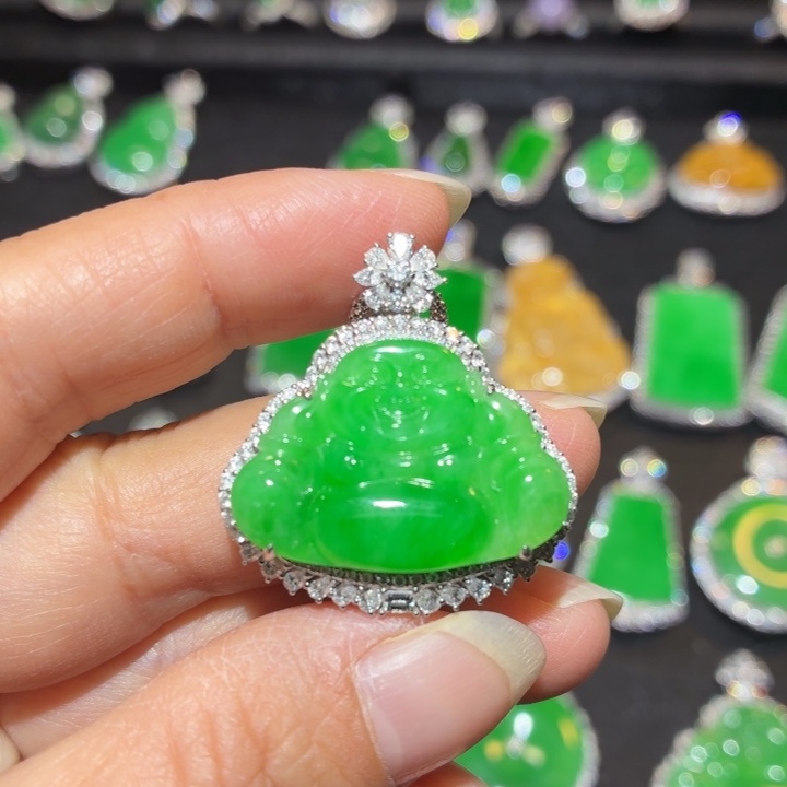 翡翠18K金镶嵌吊坠(不含链)翡翠