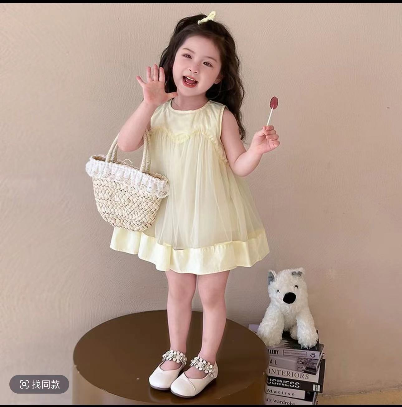 女童夏装连衣裙2025新款洋气宝宝蝴蝶结公主裙儿童时髦背心纱裙子