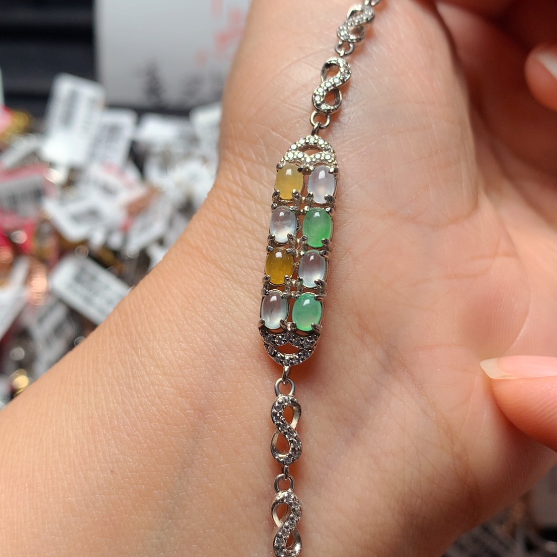 翡翠戒指银S925镶嵌天然翡翠手链