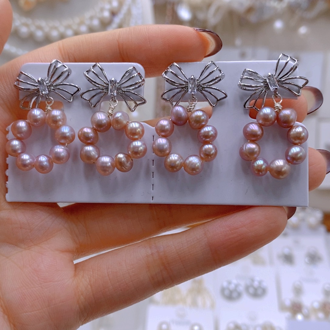 银S925镶嵌耳饰淡水珍珠