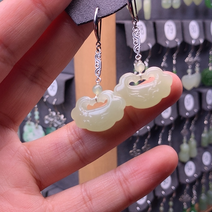 【闪购商品】和田玉耳饰银S925镶嵌