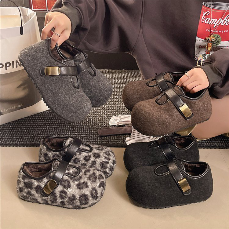 秋冬配裙子保暖加绒蝴蝶结厚底内增高玛丽珍毛毛雪地棉鞋女冬季