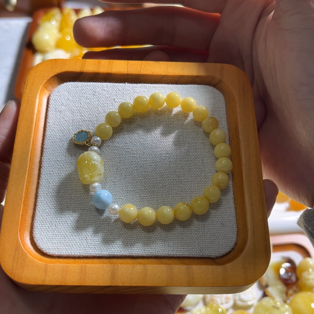 琥珀手链银S925镶嵌蜜蜡手串