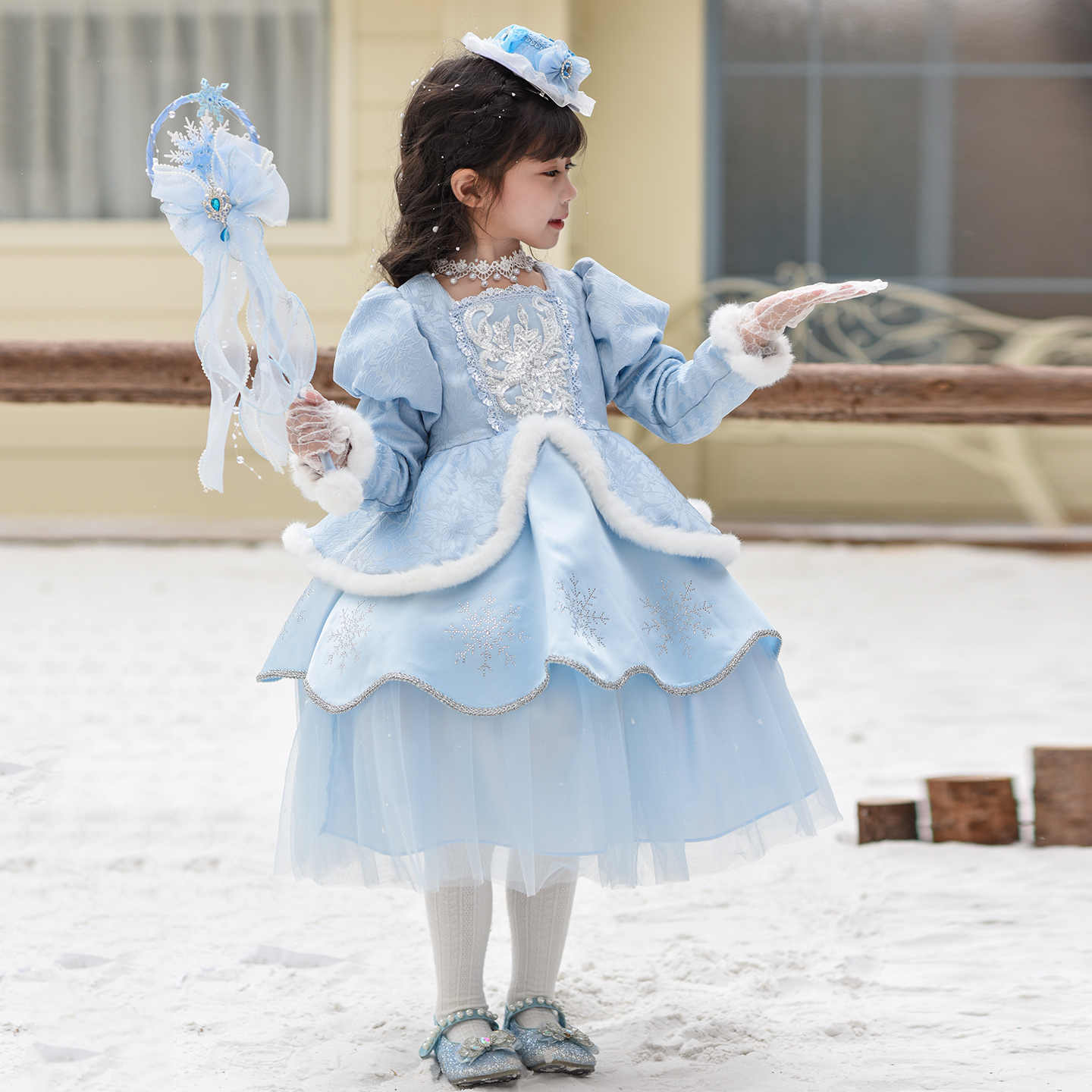 原创女童秋冬爱莎公主裙冰雪公主连衣裙艾莎公主裙儿童生日礼服