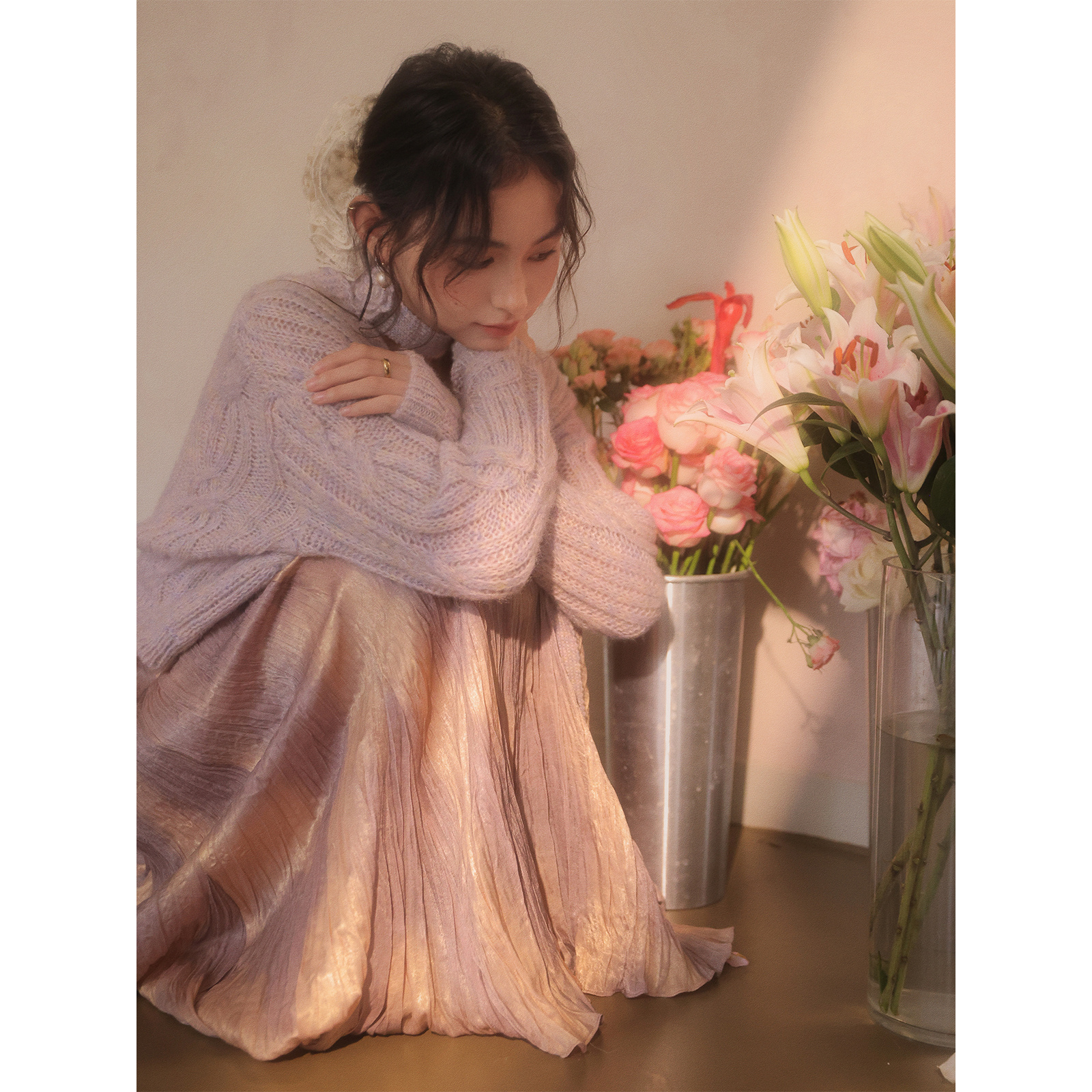 花栗鼠小姐 梦幻皱皱裙 艺术感晕染不规则褶皱肌理半裙女秋季裙子