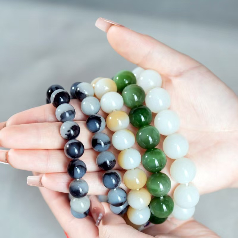 新疆和田玉青花意境手串珠经12mm男女款手串d700577