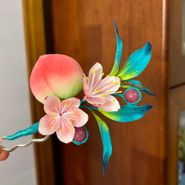 非遗绒花【水蜜桃】生丝绒花球不支持七天无理由退换货